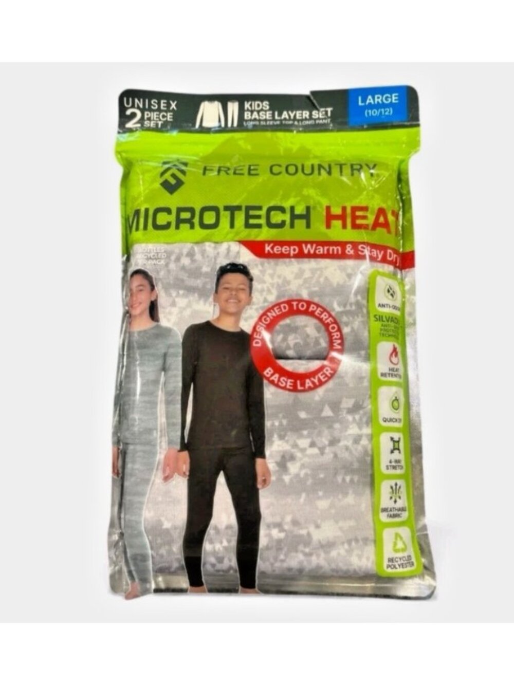 Free Country Kids Microtech Heat Base Layer Set-Size 10/12-Gray Pattern